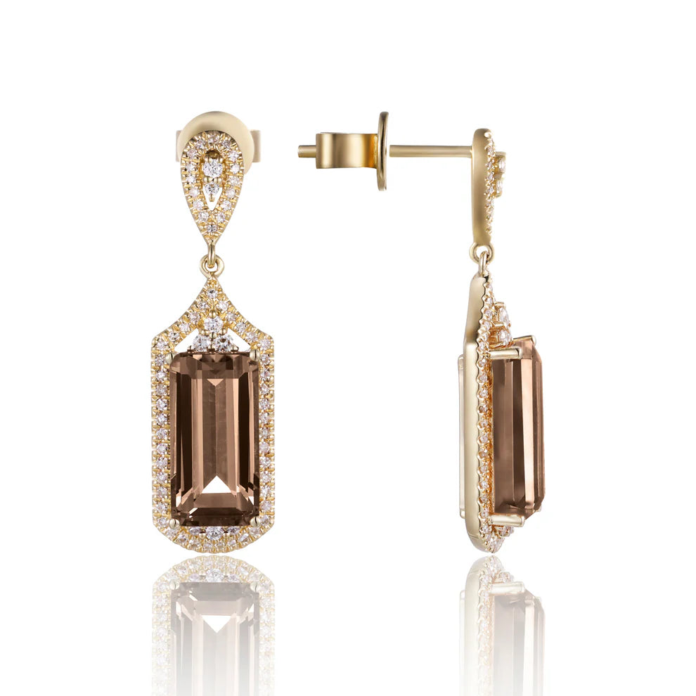 Elegant Art Deco Emerald Cut Earrings with stunning gemstone details. Variety of gemstone colors. 