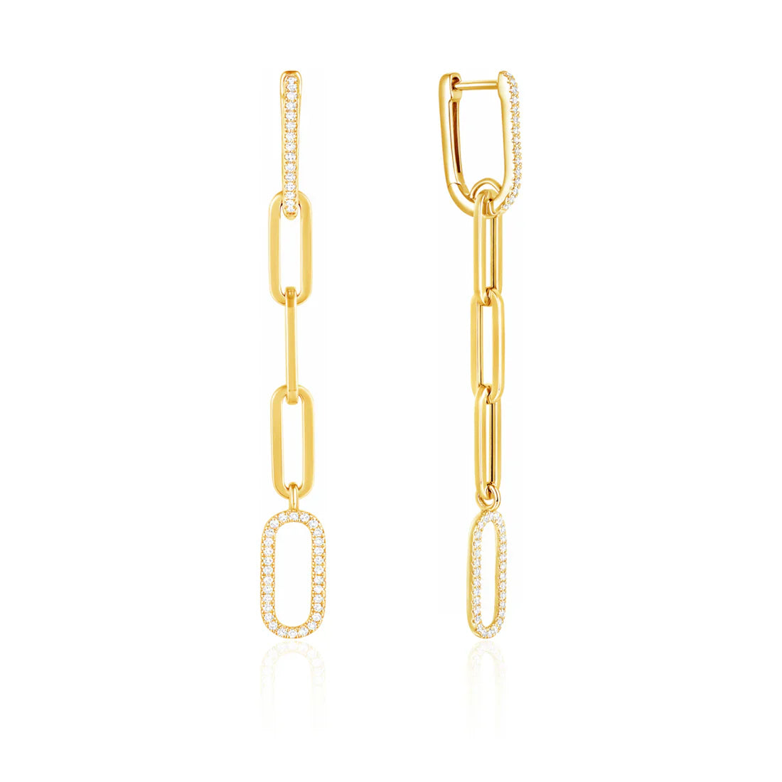 Paperclip Chain style earrings that dangle. Diamonds on some of the links to make them stand out. 