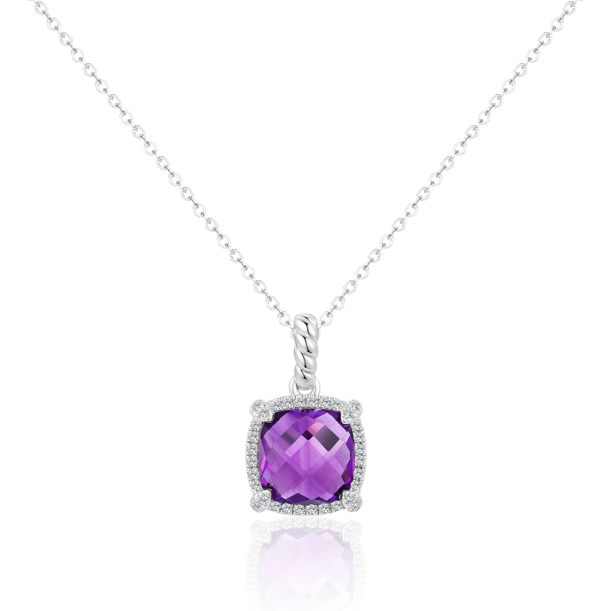 Diamond Halo Cushion Cut Necklace 