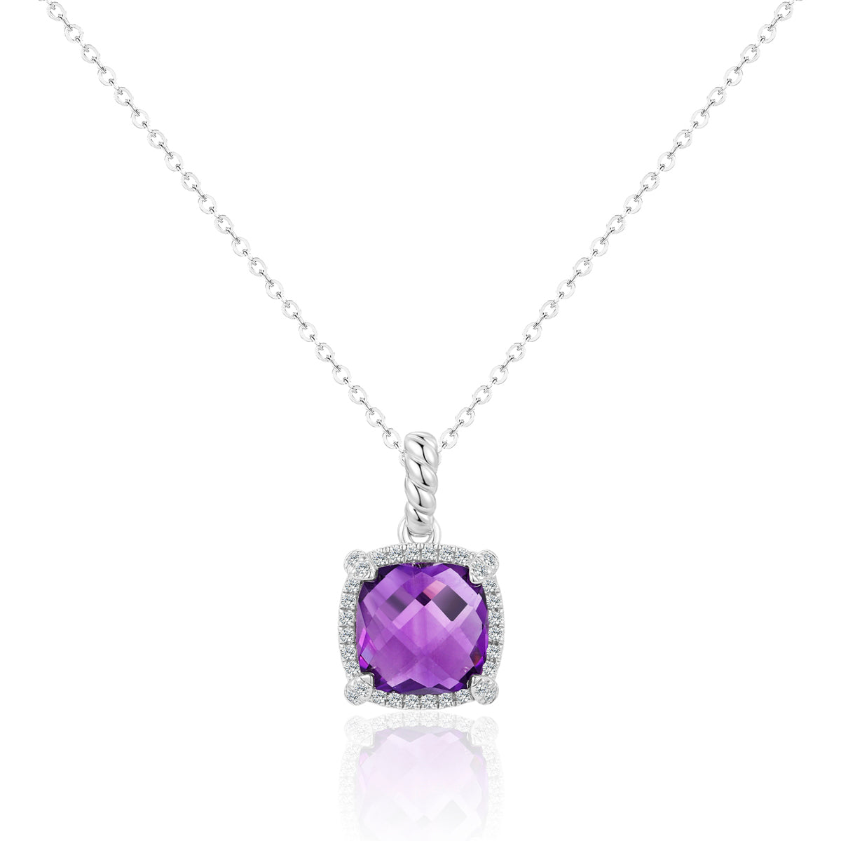 Diamond Halo Cushion Cut Necklace 