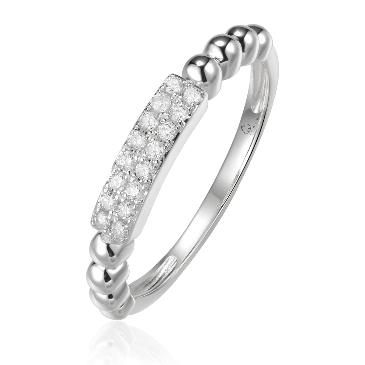 A radiant diamond bar surrounded by a bead band. Infuse edgy sophistication.