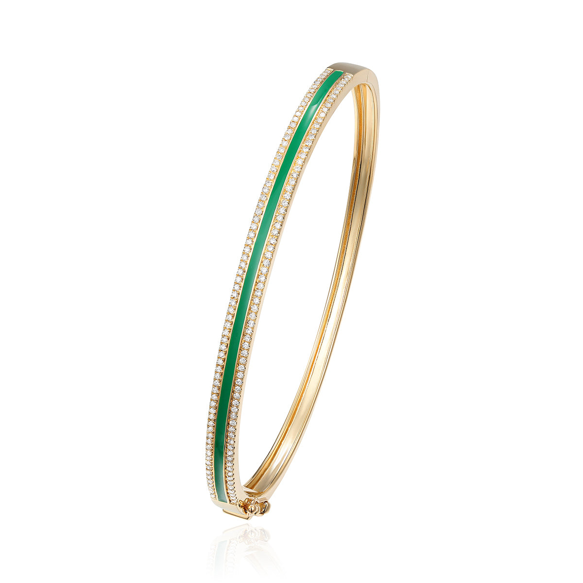 Enamel bangle with a row of diamonds. A pop of color to enhance the vibrant enamel color.