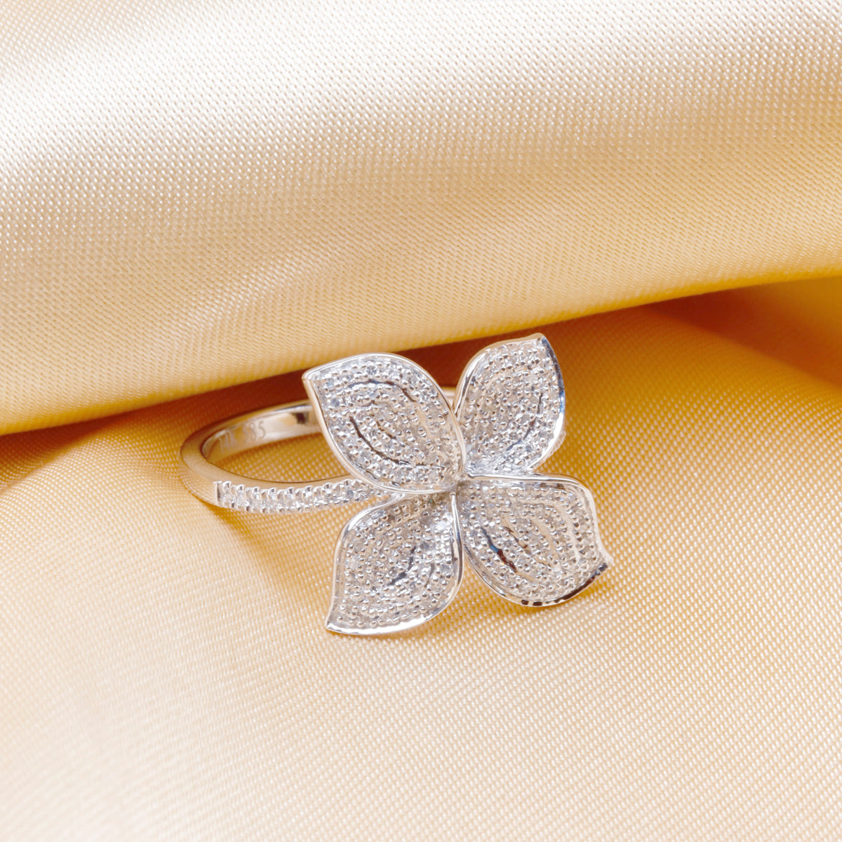 Micro Pave Flower Diamond Ring