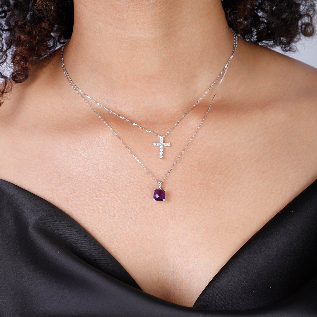 Braided Princess Cut Necklace features gemstone with a braided bail that creates elegance. 