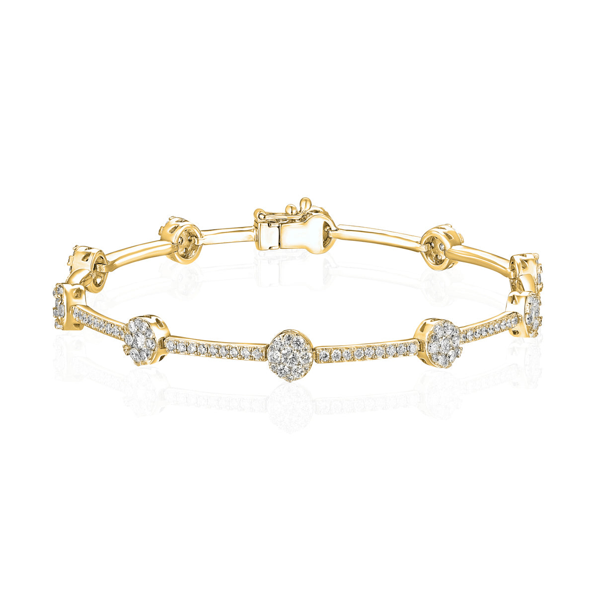 Gold bracelet is a classy and trendy. The alternating cluster pavé diamonds are a timeless design