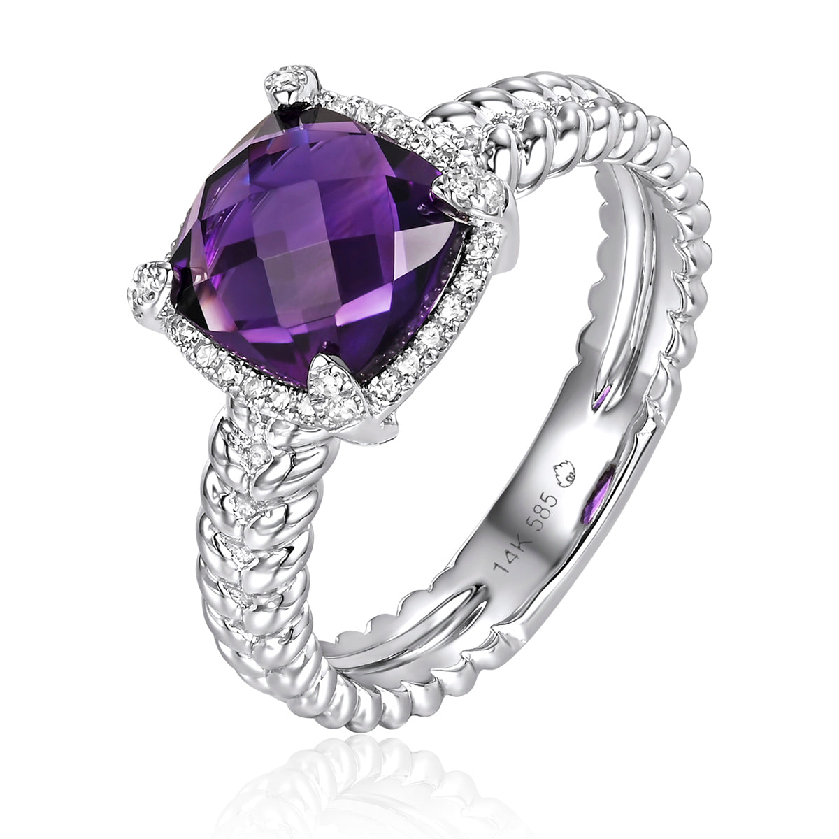 Braided Halo Ring, gemstone with a golden braided band symbolizing unity and strength. Modern twist.
