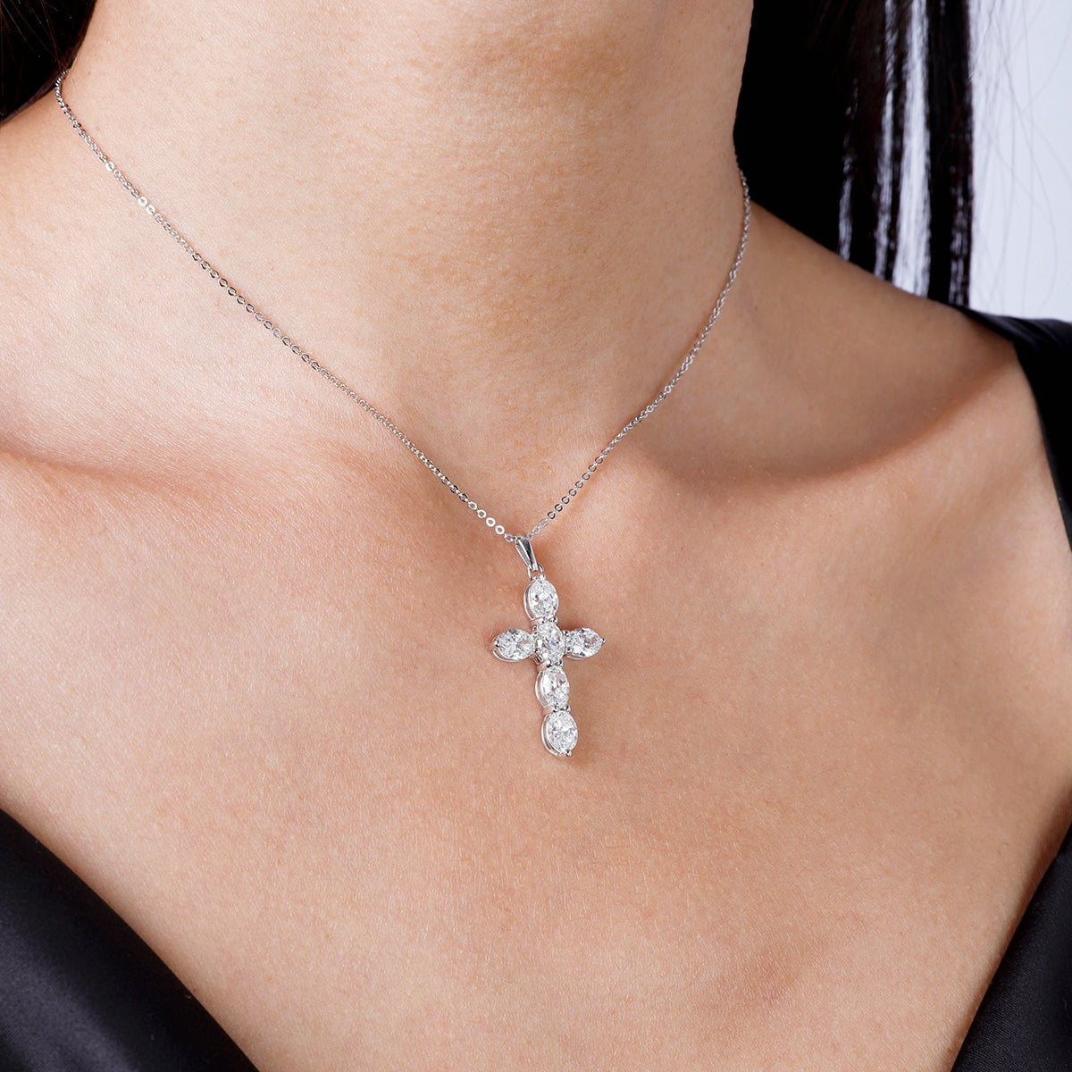 Mini Oval Diamond Cross