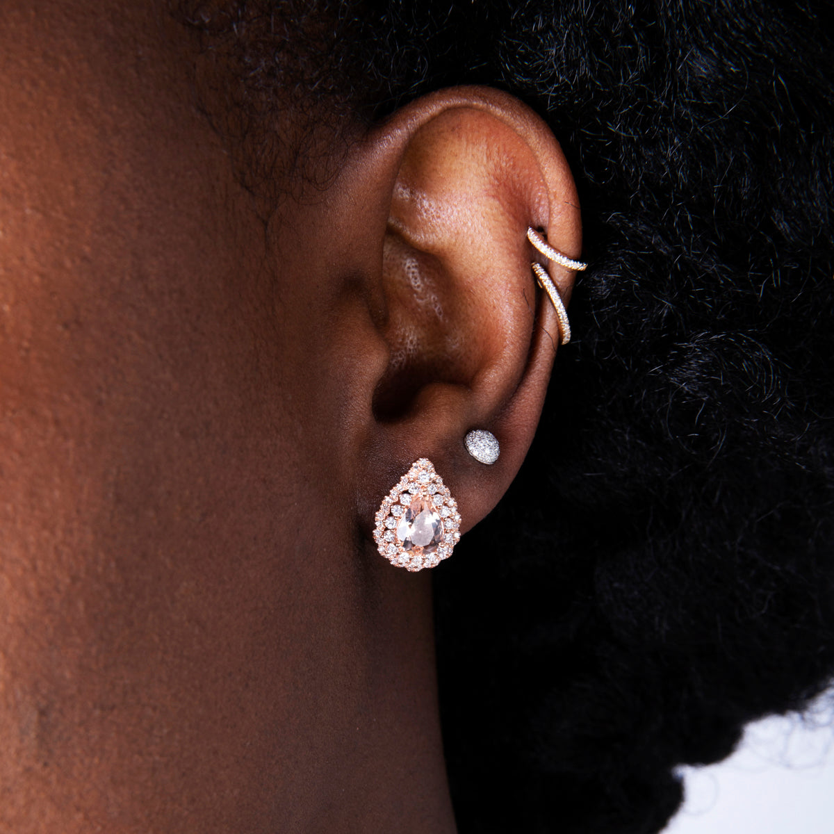 Double Halo Pear Shape Studs