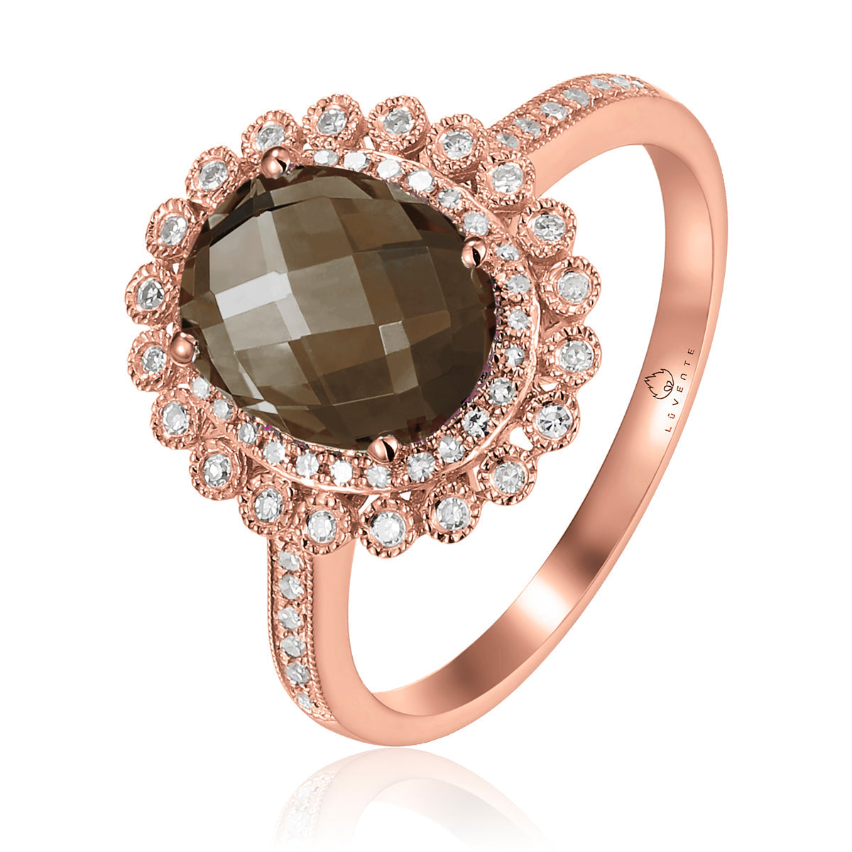 Intricately carved floral patterns and gemstones in the center adds to the ring's luxurious aura. 