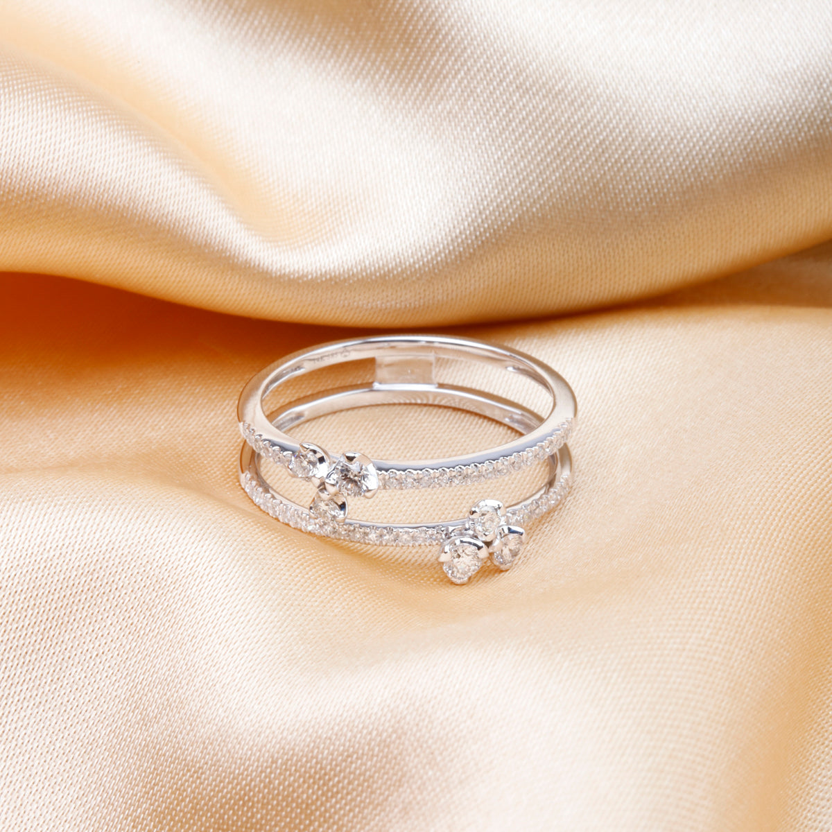 Two Row Pave Floral Ring