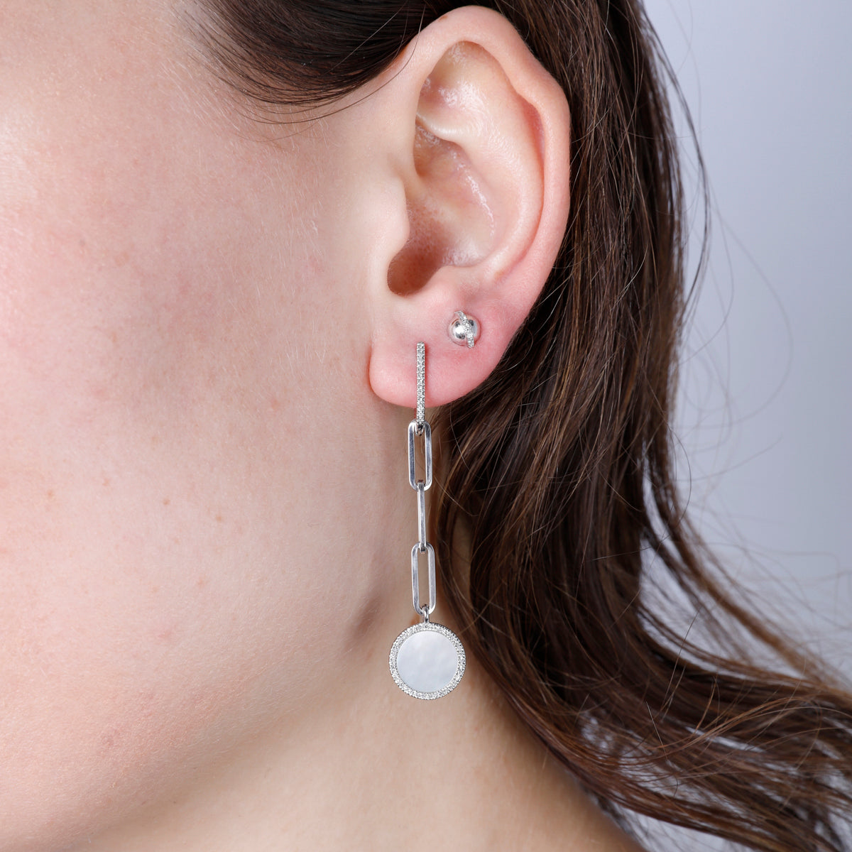 Halo Mother of Pearl Chain Earrings