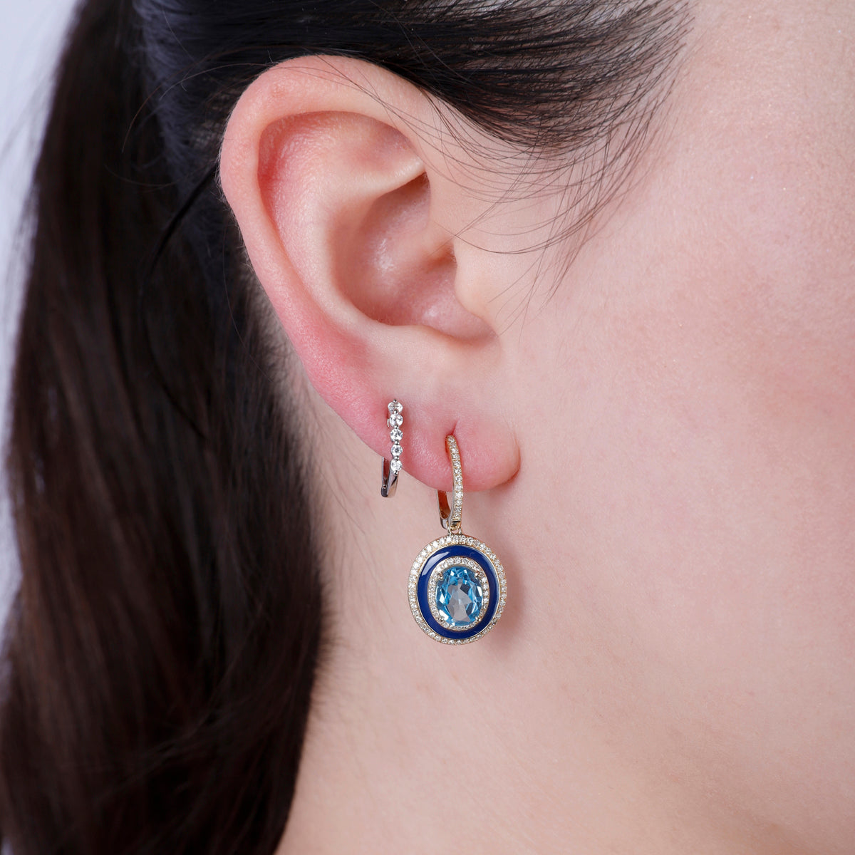 Enamel Halo Drop Earrings