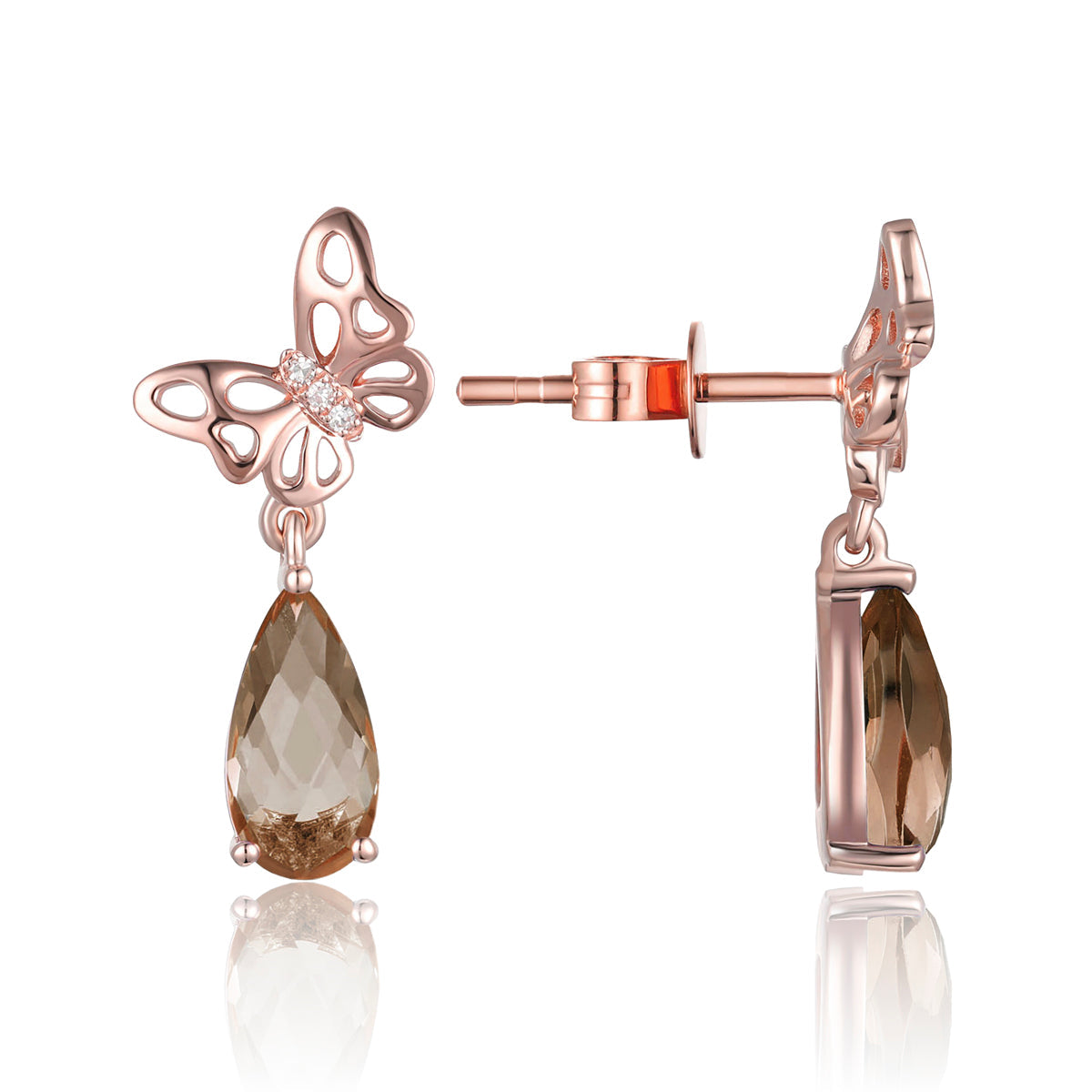 Unique butterfly design with diamonds & mix of gemstones for a subtle pop of color. Timeless beauty.