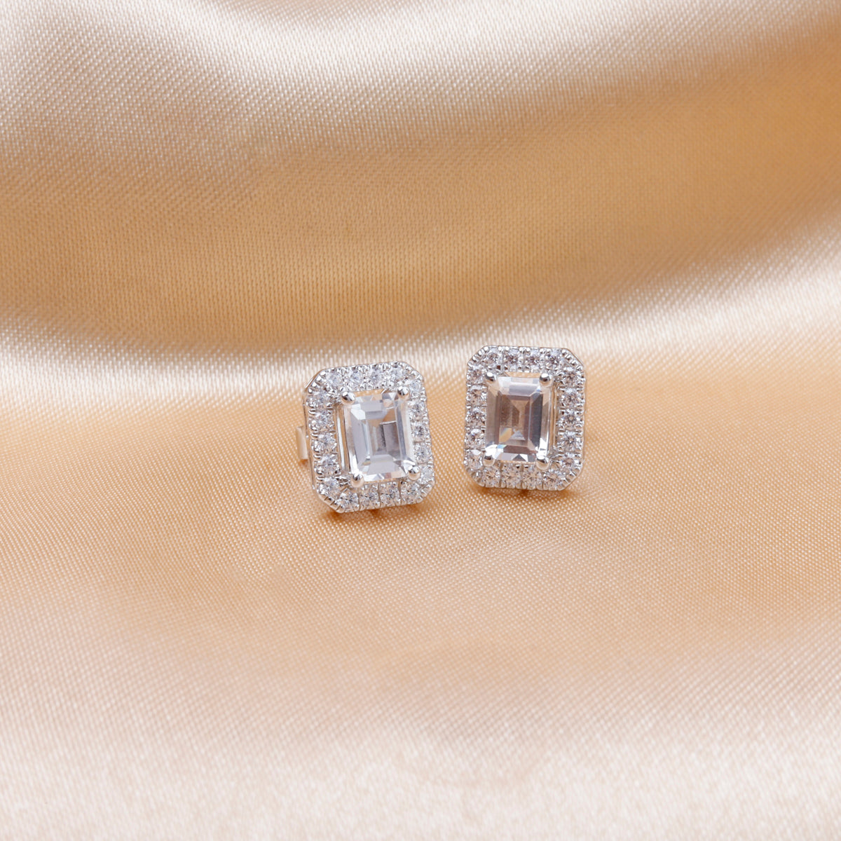 Emerald Cut Halo Studs