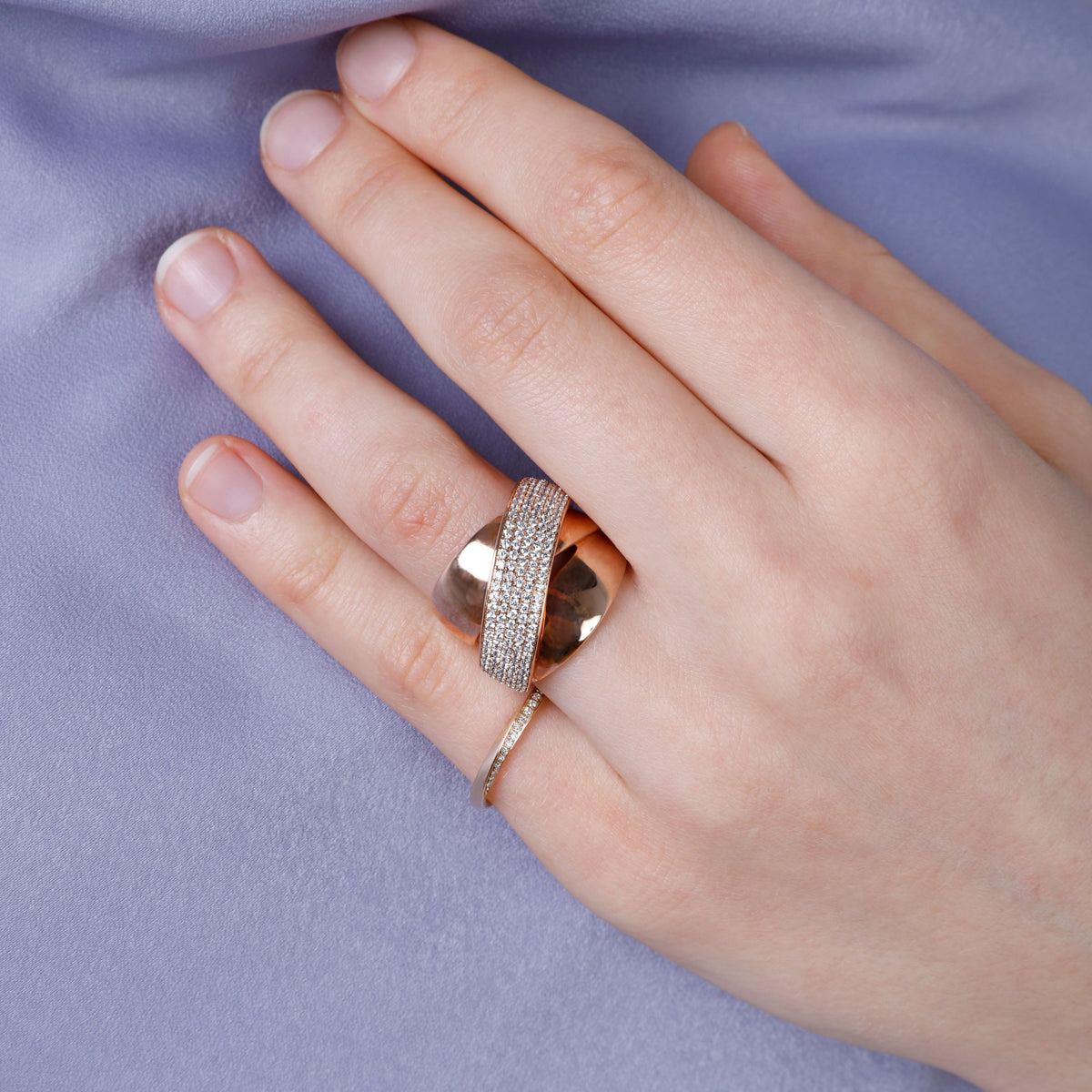 Chunky X ring from14k gold, timeless accessory adorned with diamond stones to make a bold statement