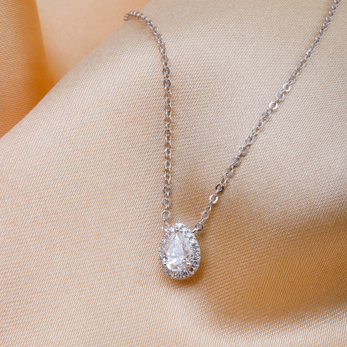 Halo Pear Shaped Diamond Necklace