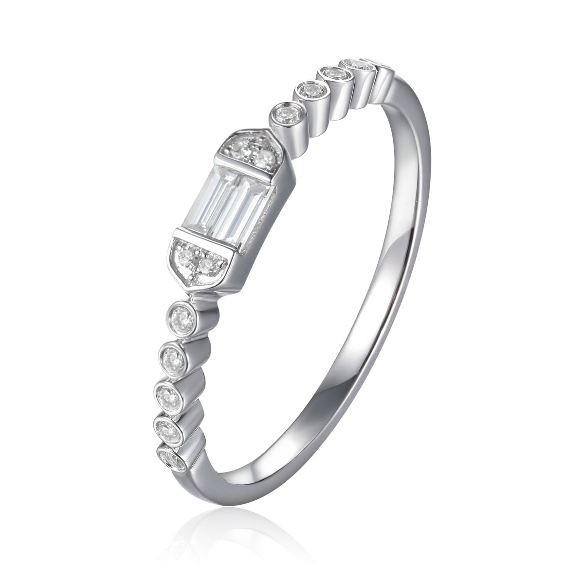 14k Baguette Twist Diamond Ring with baguette cut diamond and a twist design that has diamonds. 