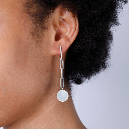 Halo Mother of Pearl Chain Earrings