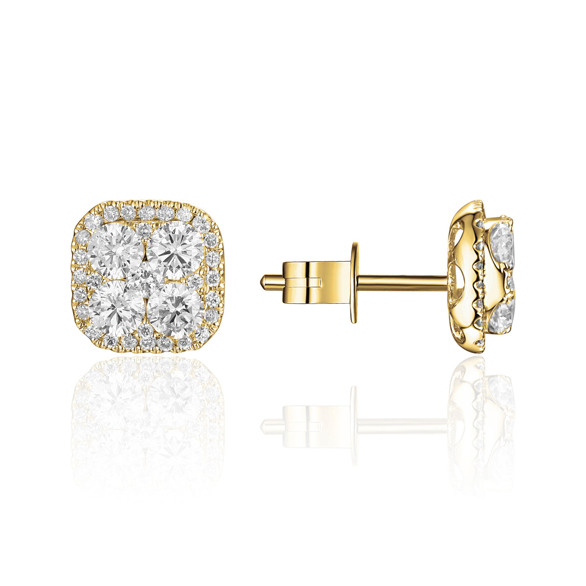 Diamond Cluster stud earrings set with four sparkling round diamonds. Elegant for timeless beauty