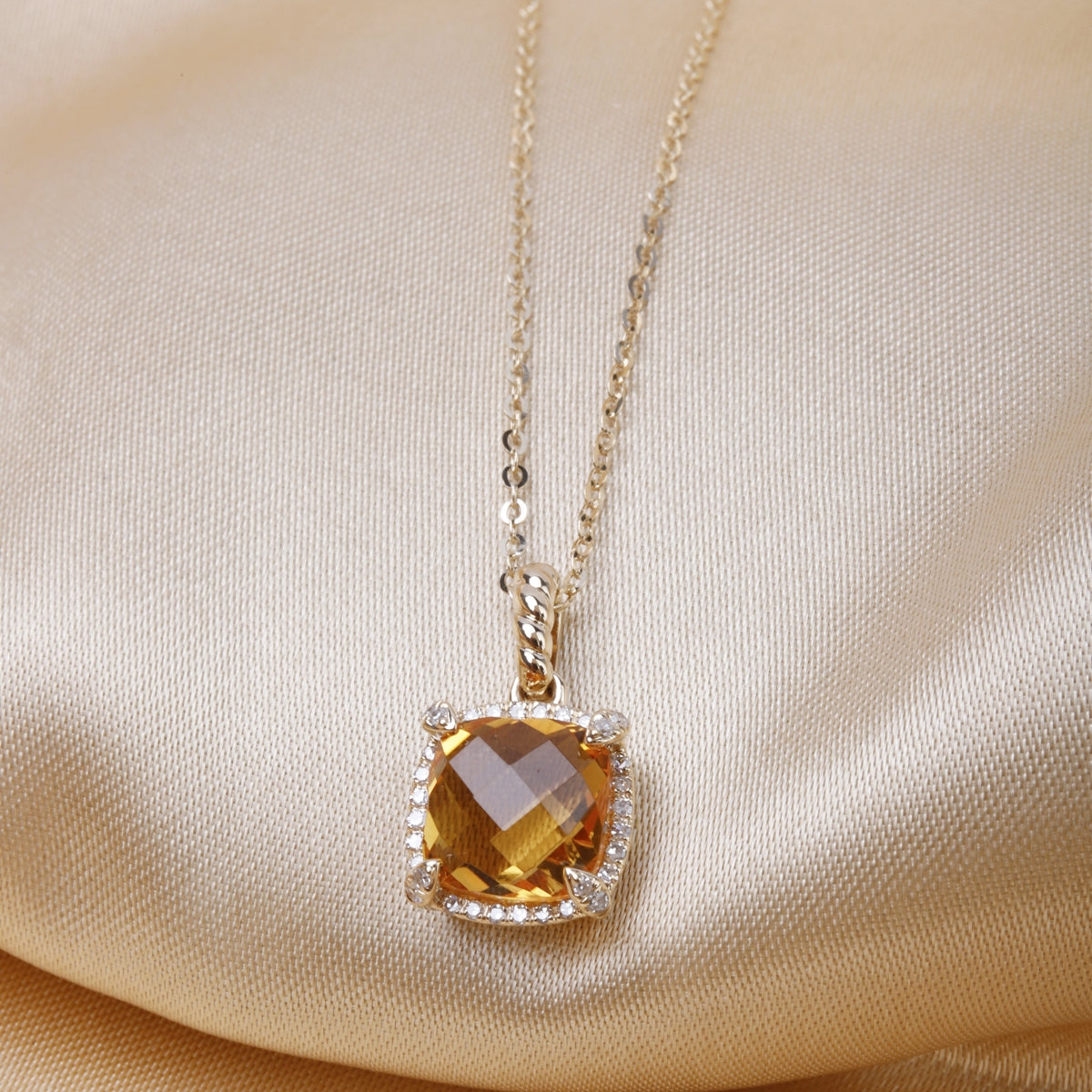 Diamond Halo Cushion Cut Necklace 