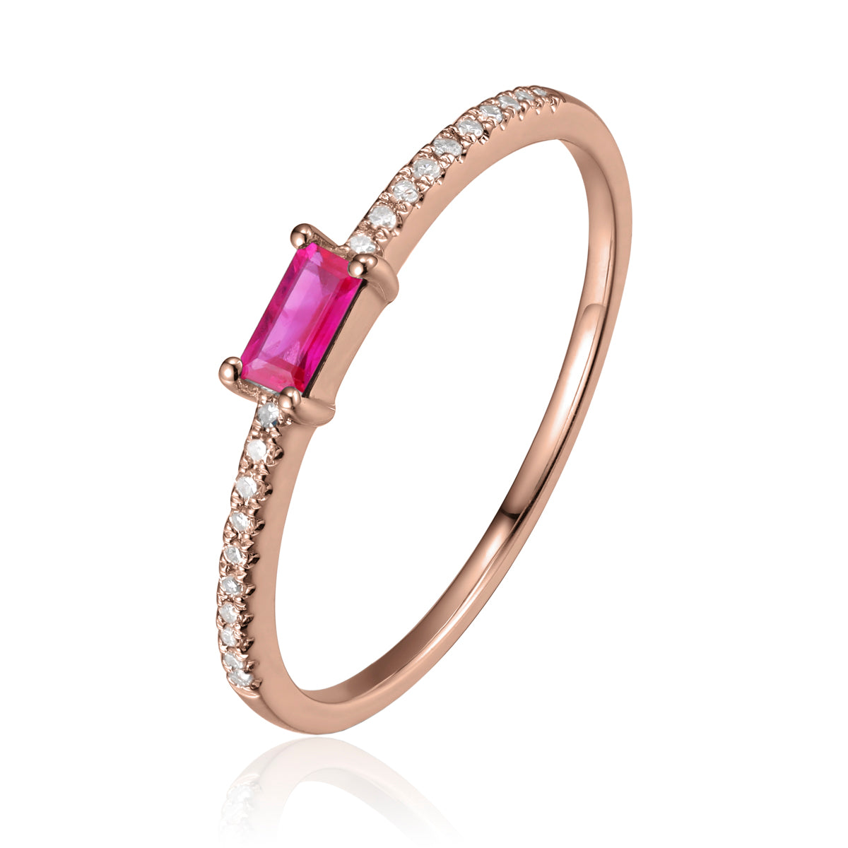 Baguette Stacking Ring has a diamond cluster on an eternity band. A variety of precious stones. 