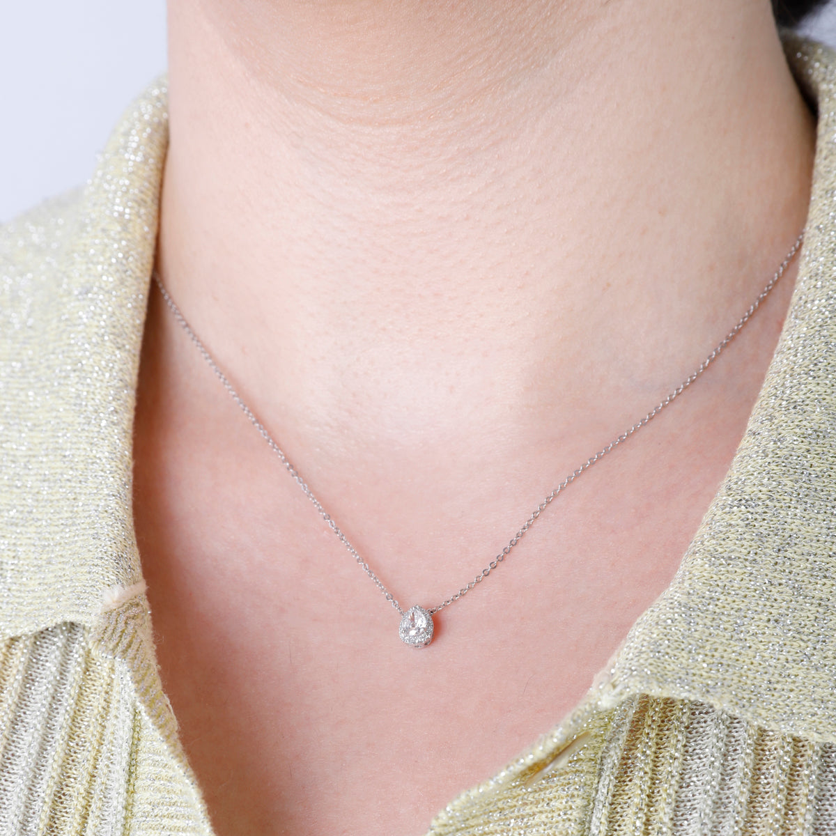 Halo Pear Shaped Diamond Necklace