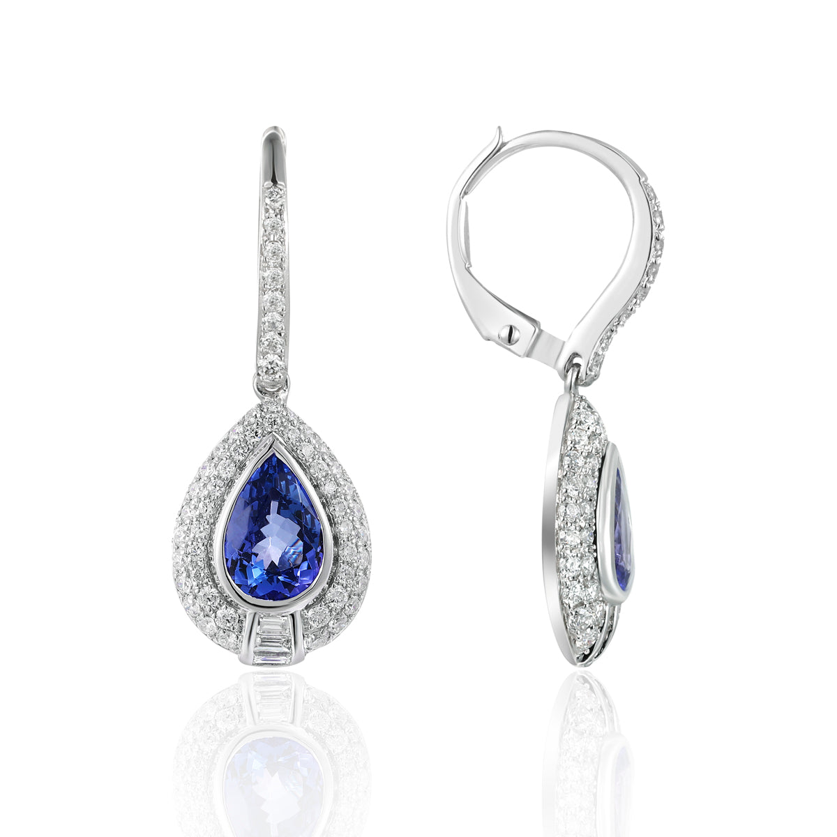 Precious stone teardrop cut earrings surrounded by a diamond halo. Effortless beauty for everyday