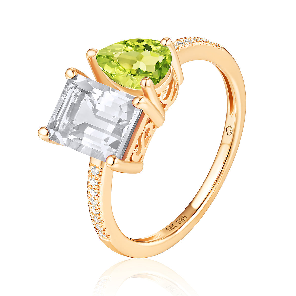 Moi et Toi Emerald Cut & Pear Shape Ring