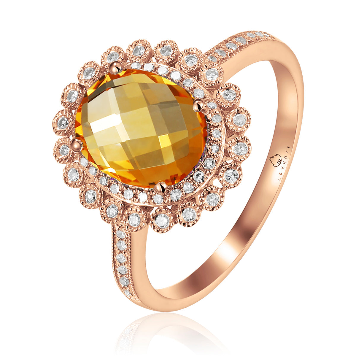 Intricately carved floral patterns and gemstones in the center adds to the ring's luxurious aura. 