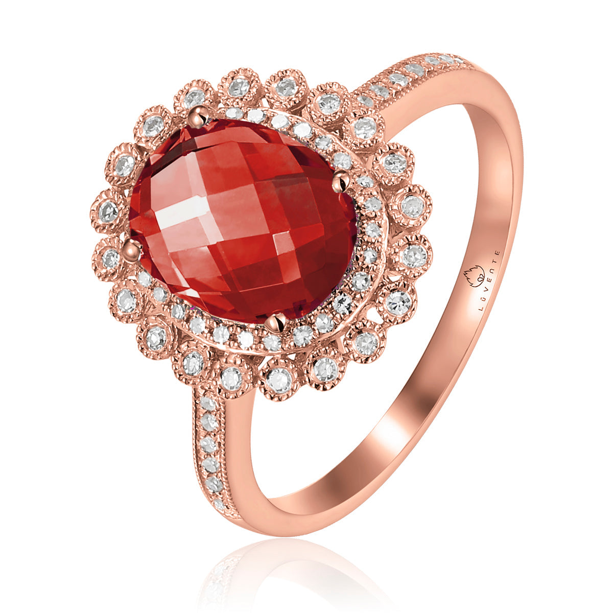 Intricately carved floral patterns and gemstones in the center adds to the ring's luxurious aura. 