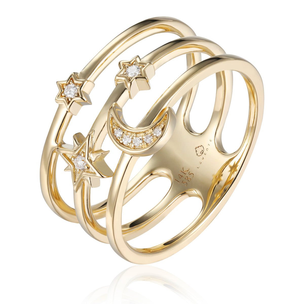 Moon and Stars Wide Ring