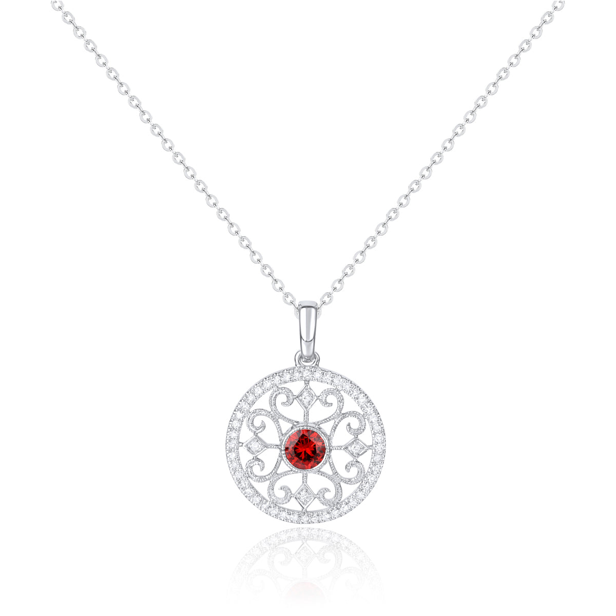 Classic necklace with a modern twist. Center precious stone with mesmerizing surrounding & diamonds