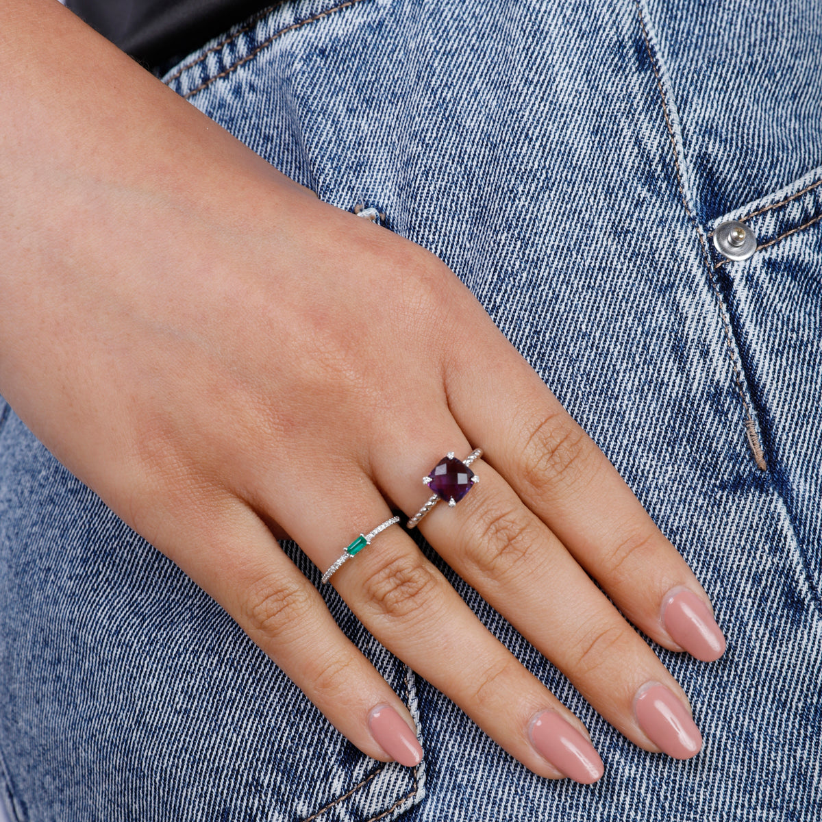 Braided Elegance Princess Cut Ring with gemstone within a braided band, creating a harmonious fusion