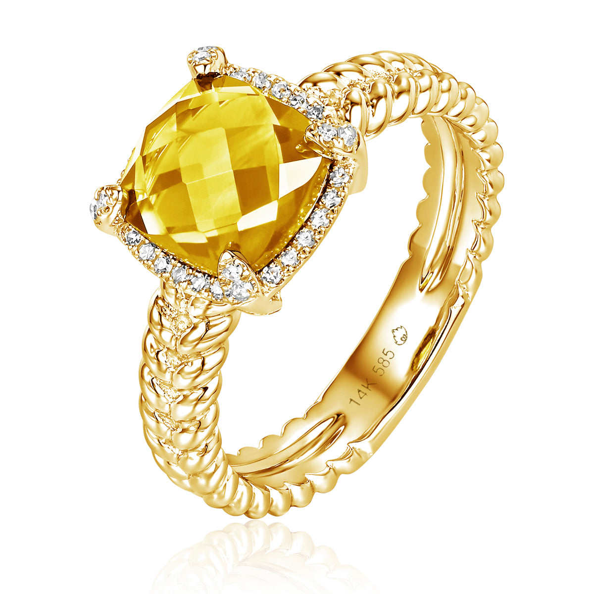 Braided Halo Ring, gemstone with a golden braided band symbolizing unity and strength. Modern twist.