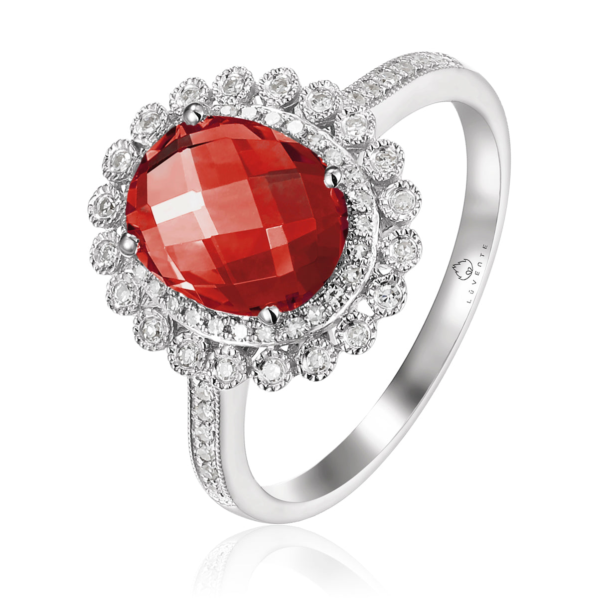 Intricately carved floral patterns and gemstones in the center adds to the ring's luxurious aura. 