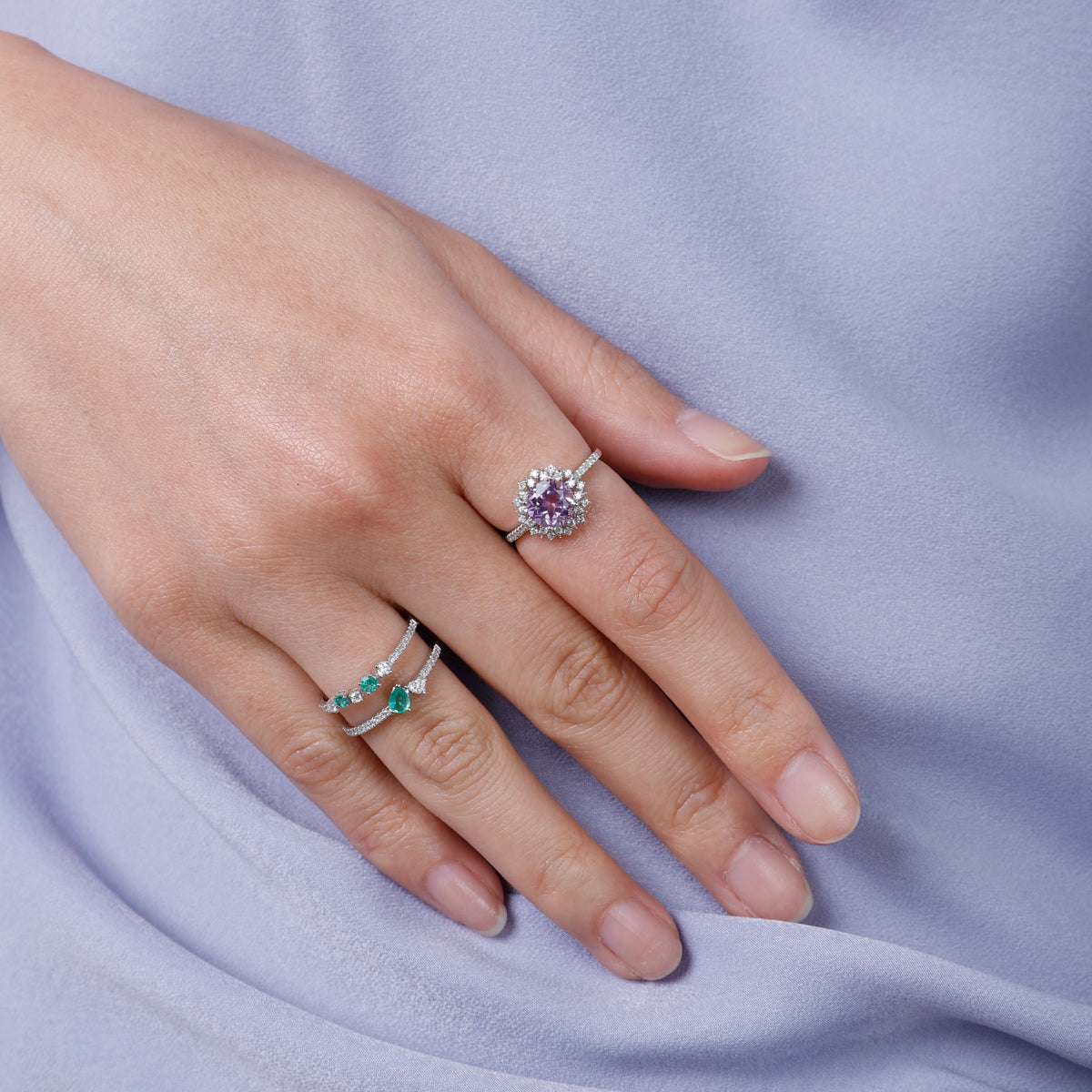 Cocktail Flower Ring crafted with floral motif with delicate gemstones and inspired diamond petals.