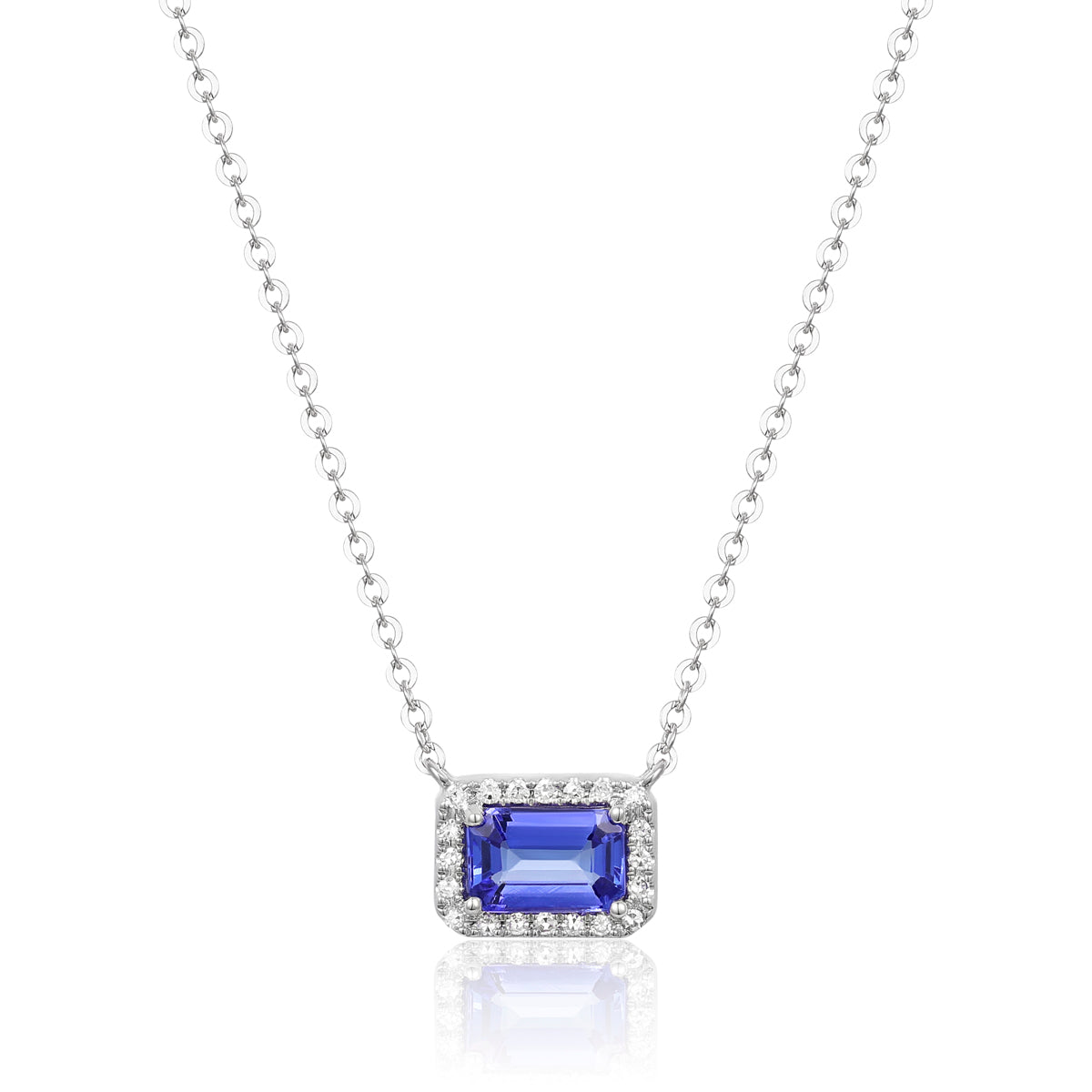 Emerald Cut Halo Necklace