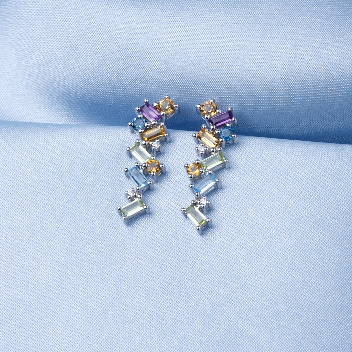 14K Baguette Drop Earrings are crafted of solid gold and gemstone variations. 