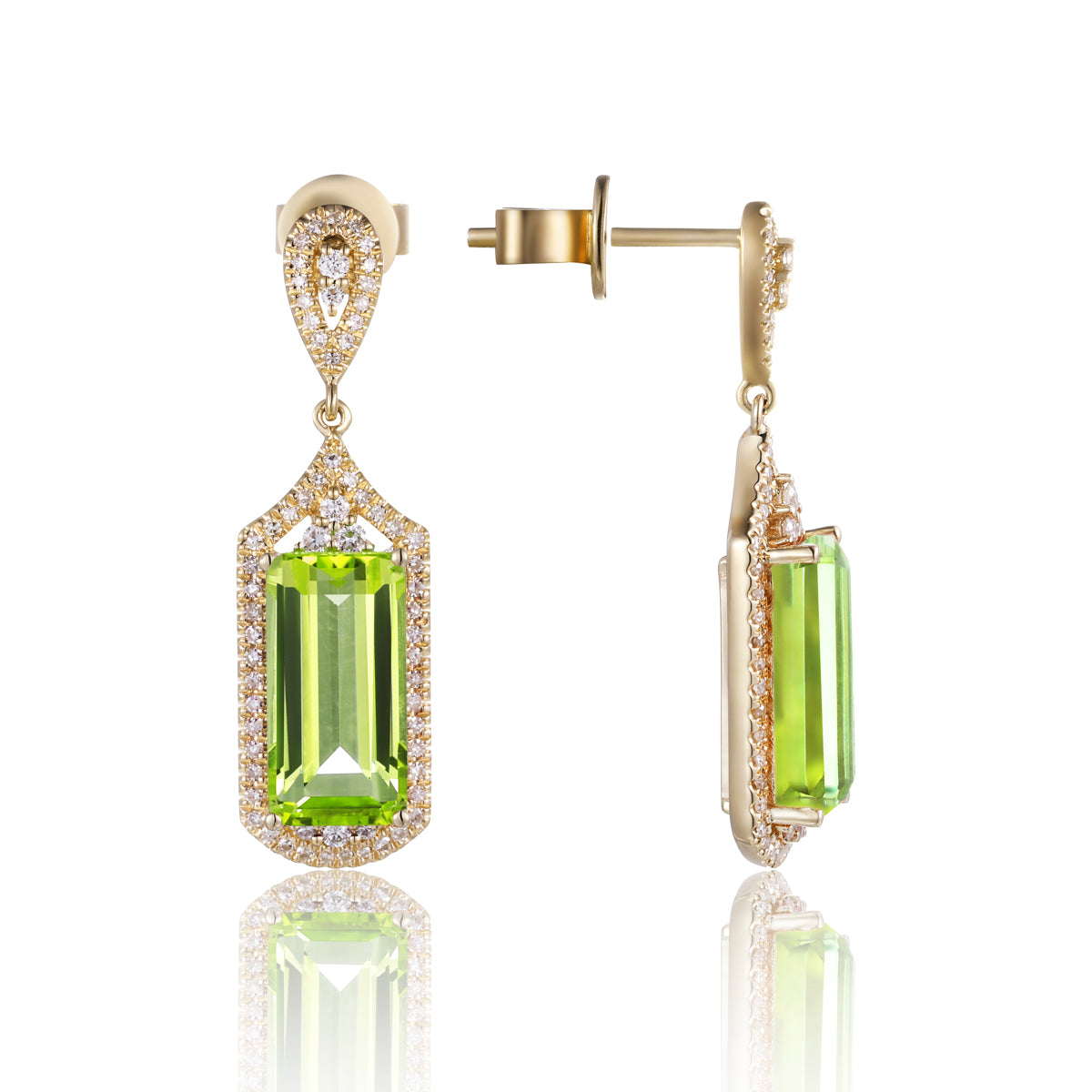 Elegant Art Deco Emerald Cut Earrings with stunning gemstone details. Variety of gemstone colors. 