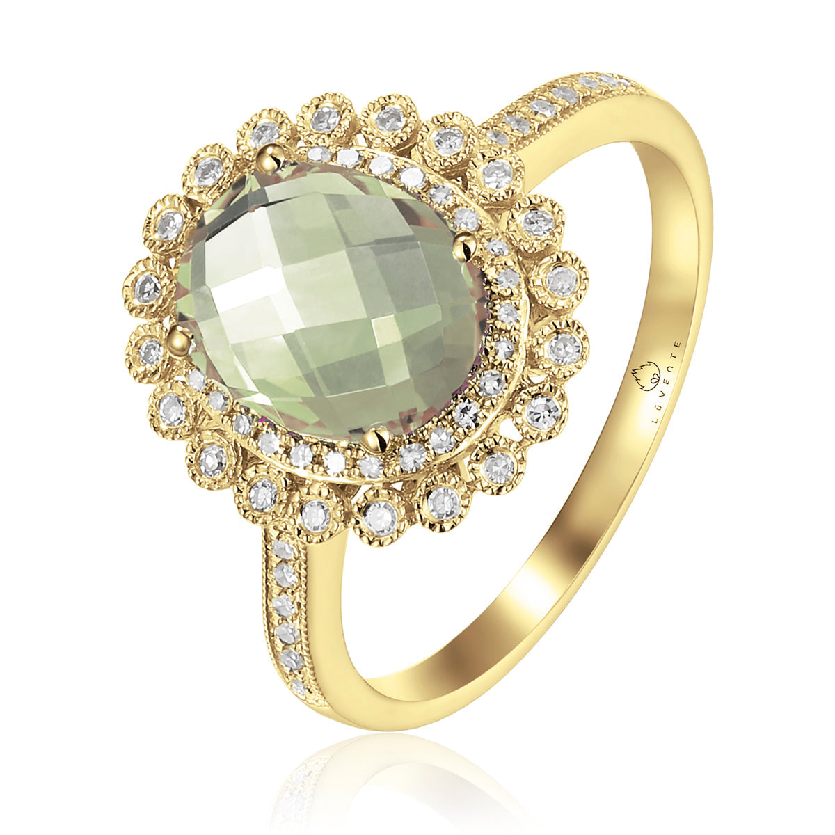 Intricately carved floral patterns and gemstones in the center adds to the ring's luxurious aura. 