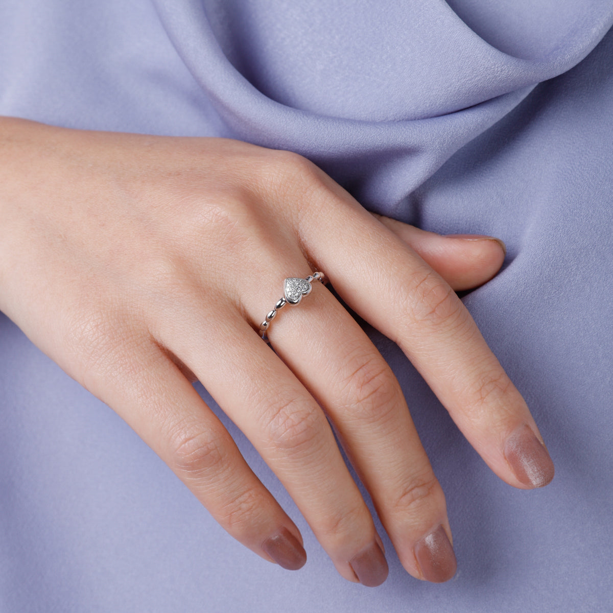 Diamond Pave Heart Beaded Ring