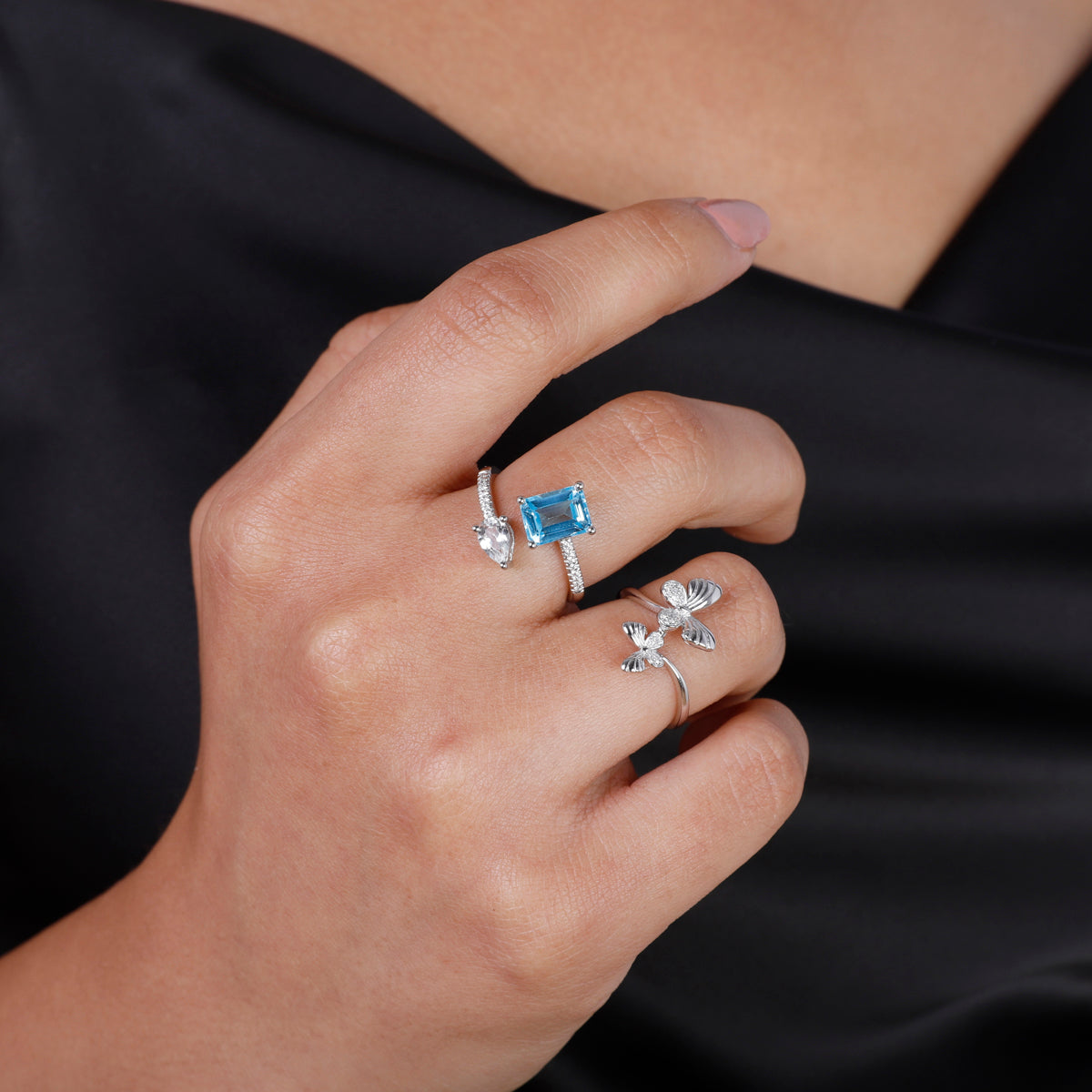 Emerald Cut & Pear Shape Mariposa Ring