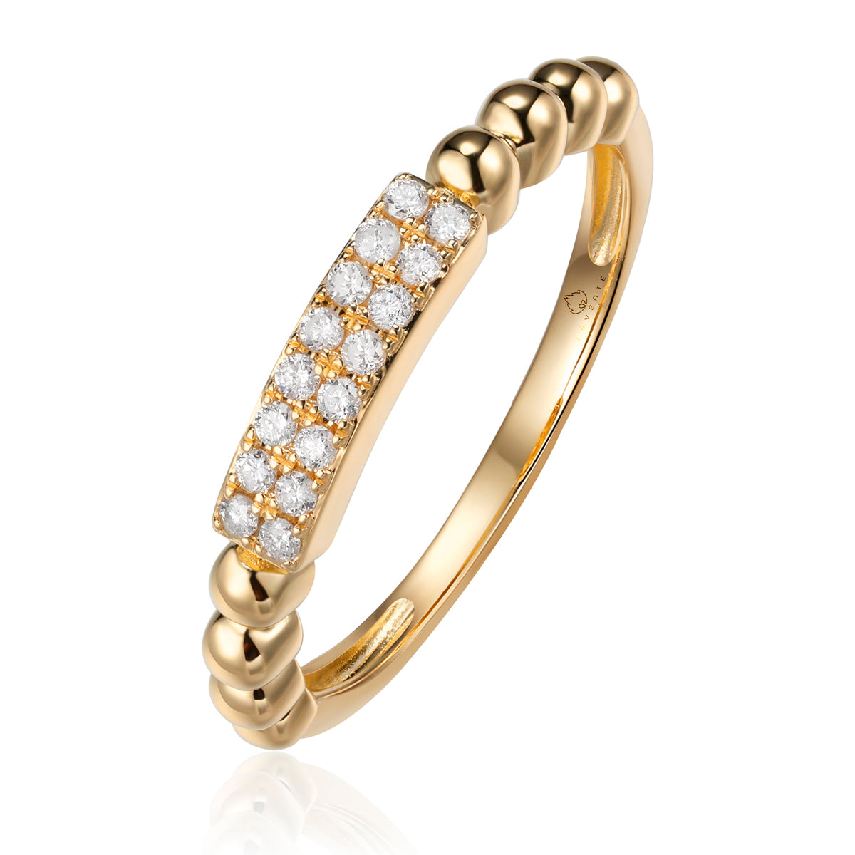 A radiant diamond bar surrounded by a bead band. Infuse edgy sophistication.