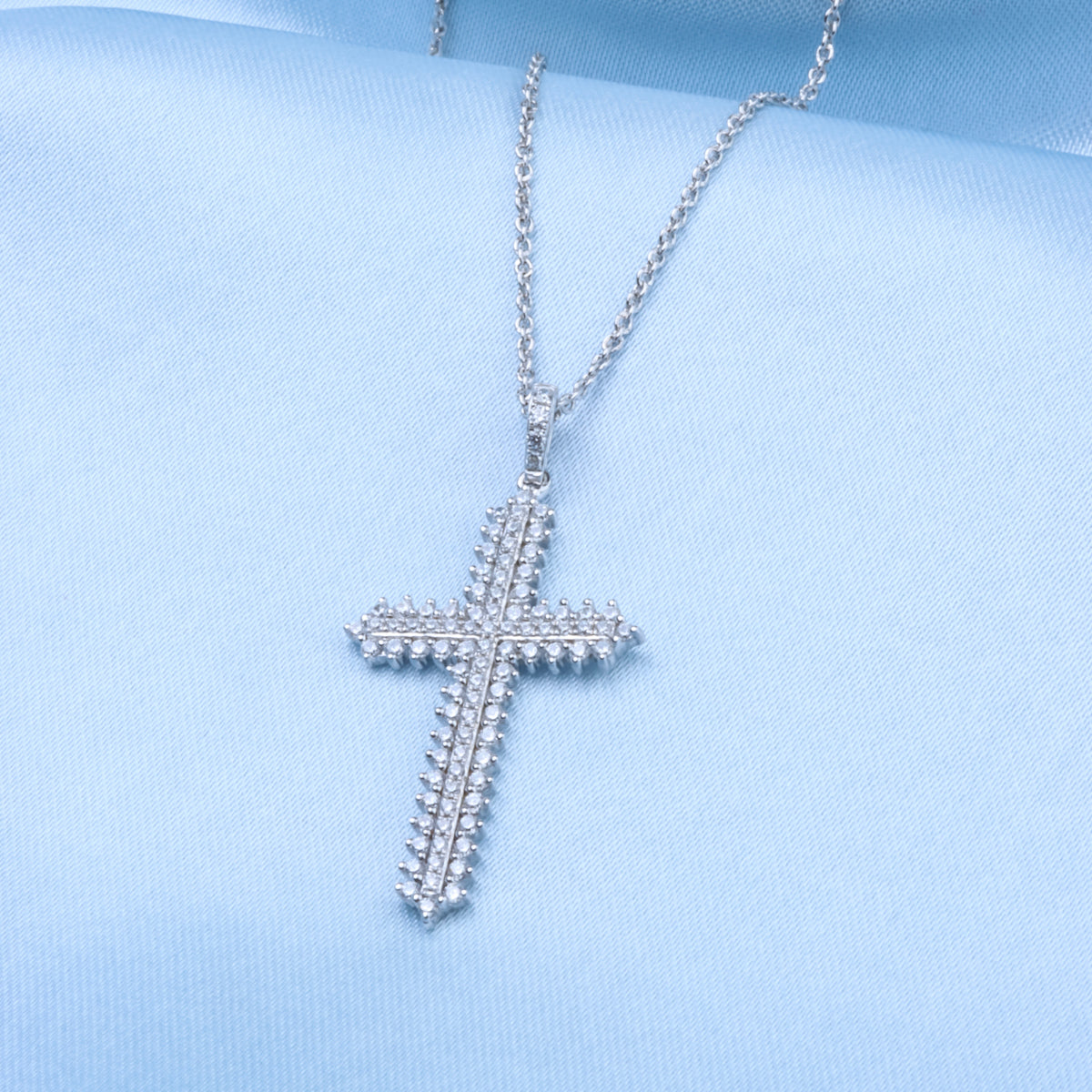 Beaded Cross Necklace has an array of diamonds along with its beaded design making it stand out. 