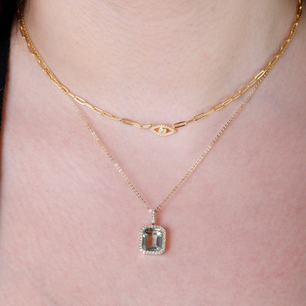 Halo Emerald Cut Necklace