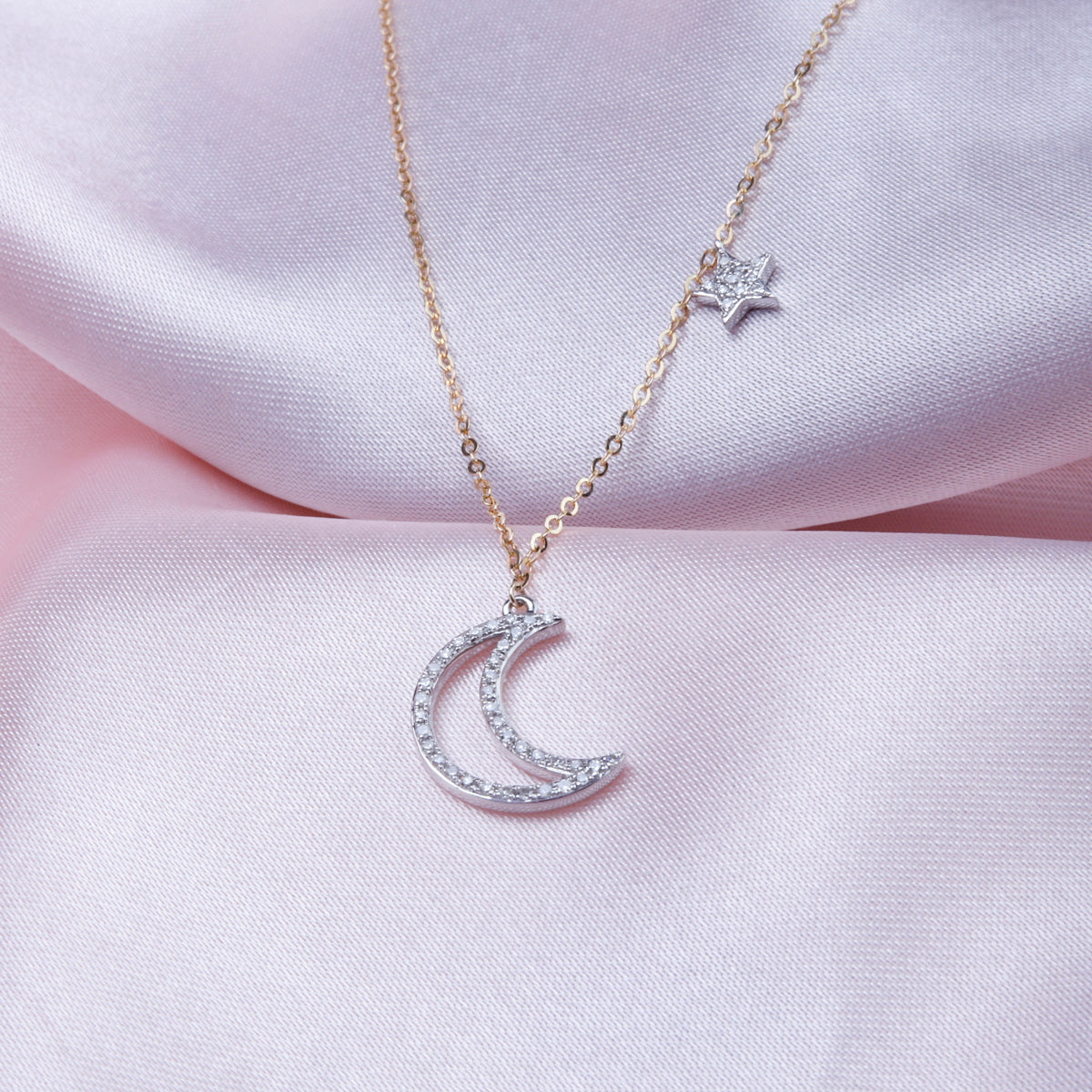 Crescent and Star Diamond Necklace