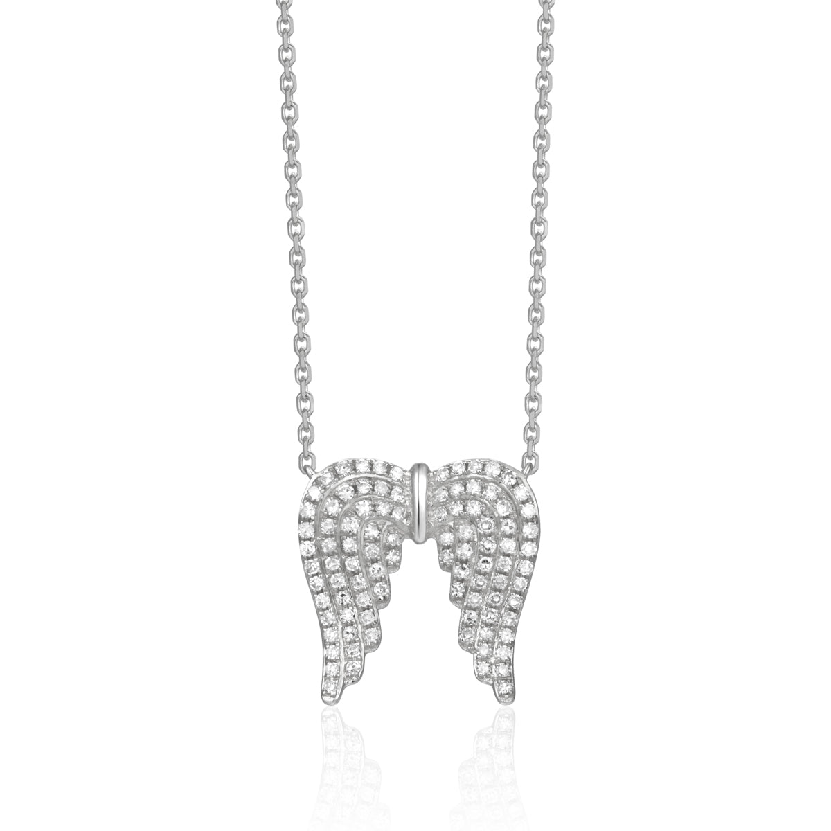 Angel Wings Necklace features handcrafted intricately detailed diamond angel wings.