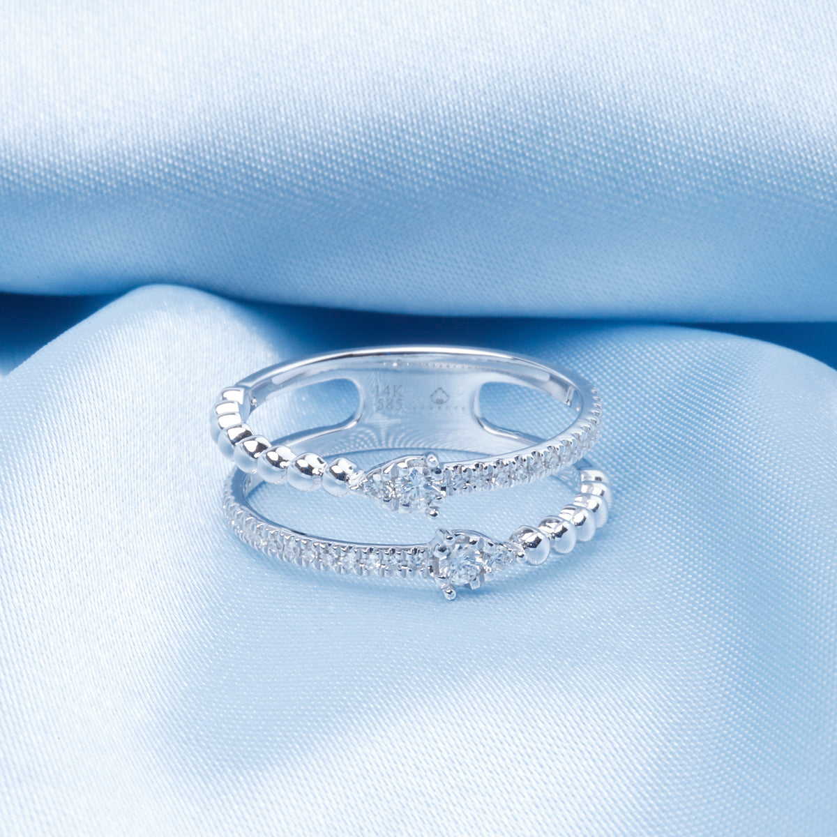 Diamond Double Row Ring with a beaded design and shimmering diamonds. 