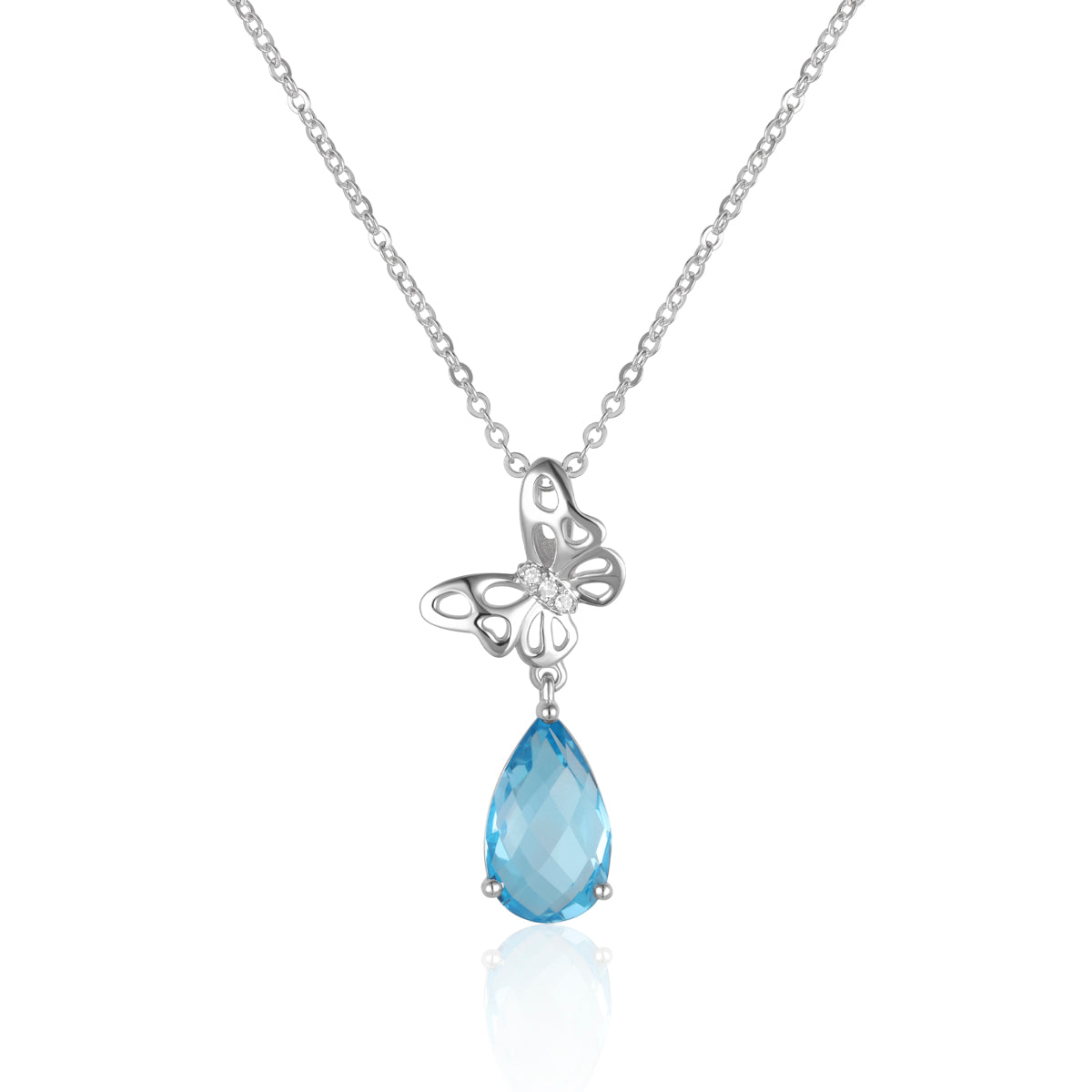 Timeless butterfly design in gold with a dangling gemstone. Variety of gemstone for self-expression