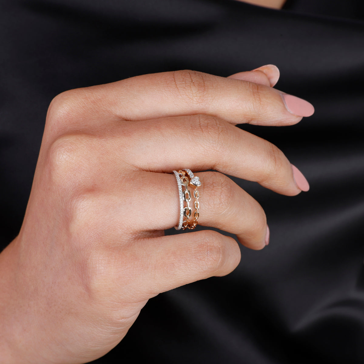 Spilt Chain & Bar Heart Ring